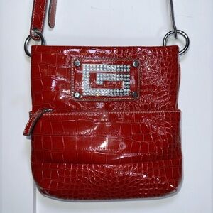Guess Red Crocodile Embossed Crossbody Bag